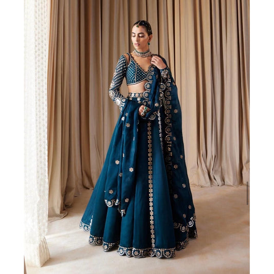 Dark Blue Lehenga with Zari and Sequence work (Pre order)