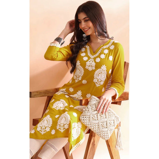 Mustard Yellow Chikankari Straight Kurta