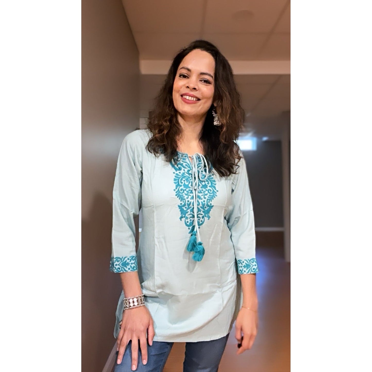 Baby Blue Short Kurti for Women