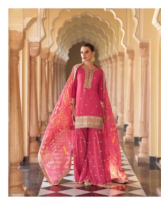 Premium Silk Embroidered Salwar Suit Set– Designer Sharara Set for Festive & Wedding Wear