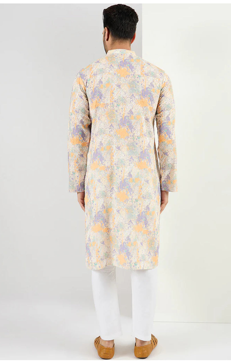 Off White Abstract Embroidered Chikankari Straight Kurta