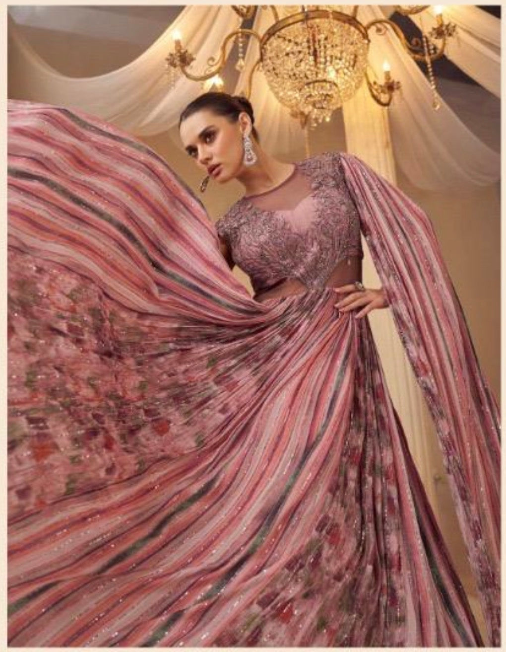 Premium Chinon Silk Embroidered Designer Gown with Can-Can ✨