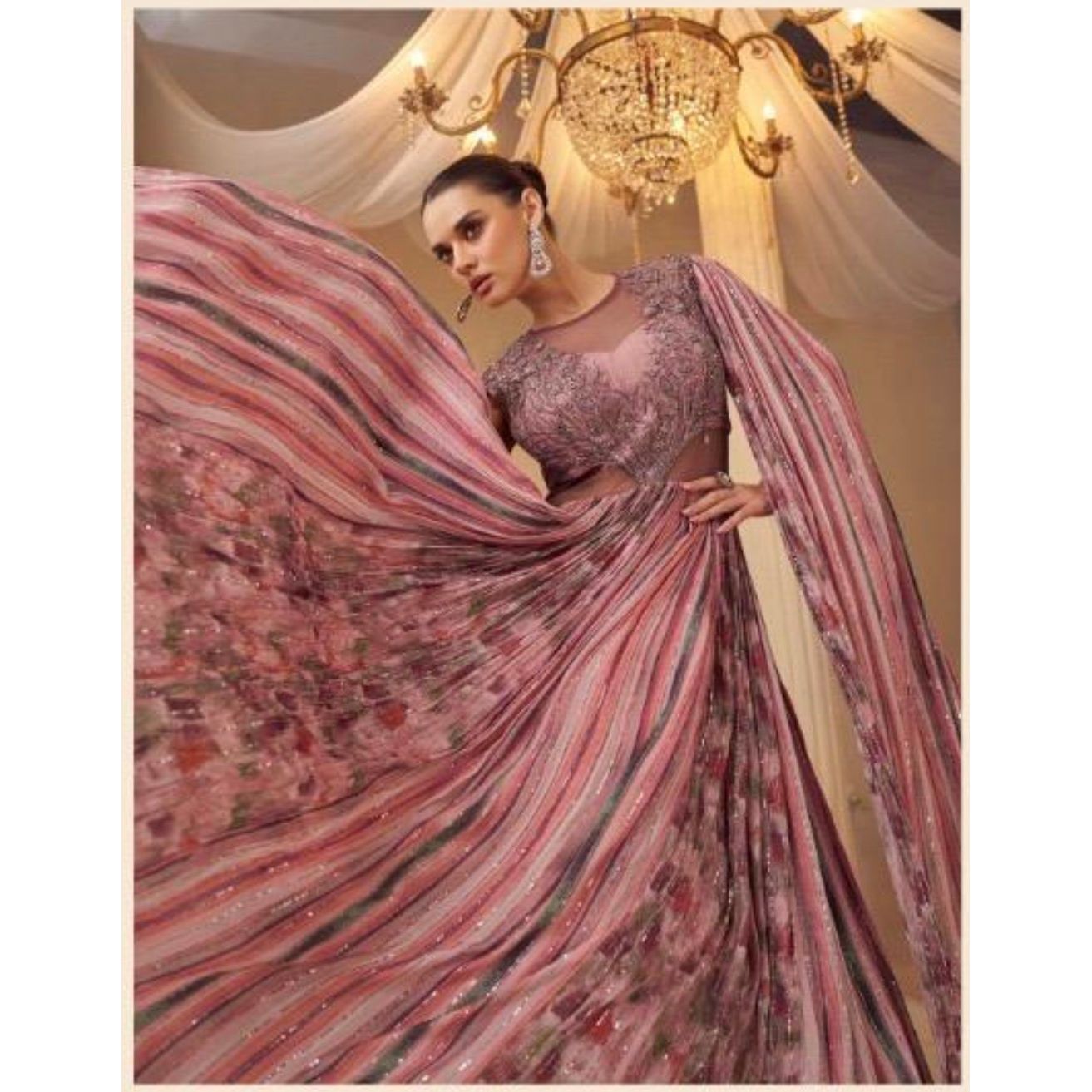 Premium Chinon Silk Embroidered Designer Gown with Can-Can ✨