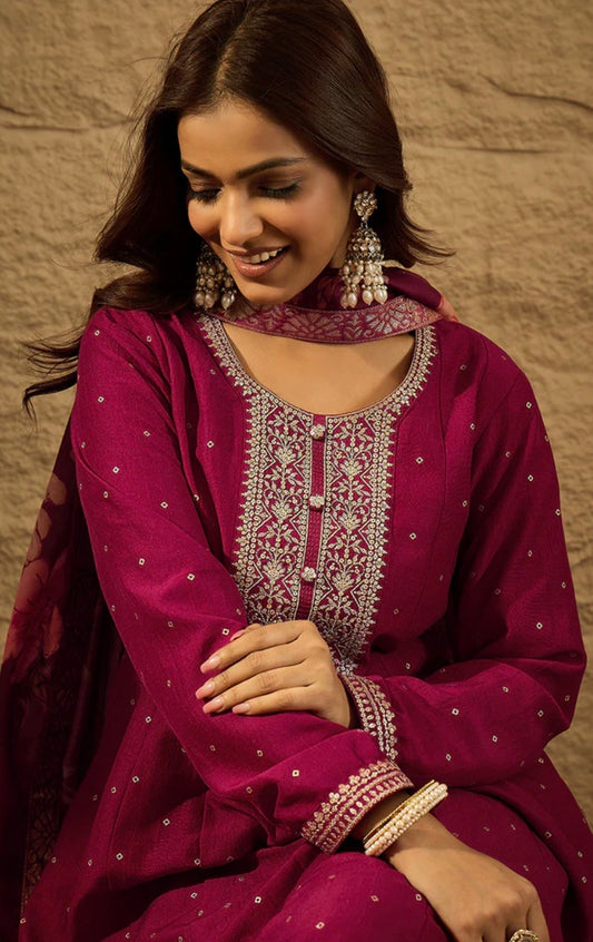 Maroon Silk Bandhani Embroidered Anarkali Kurta Set