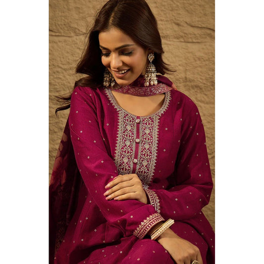 Maroon Silk Bandhani Embroidered Anarkali Kurta Set