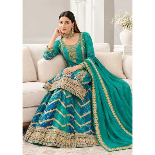 Embroidered Chinon Skirt Set with Dupatta