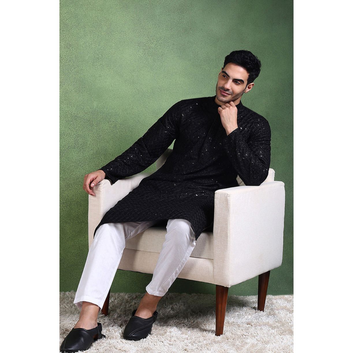 Black Chikankari Kurta For Men
