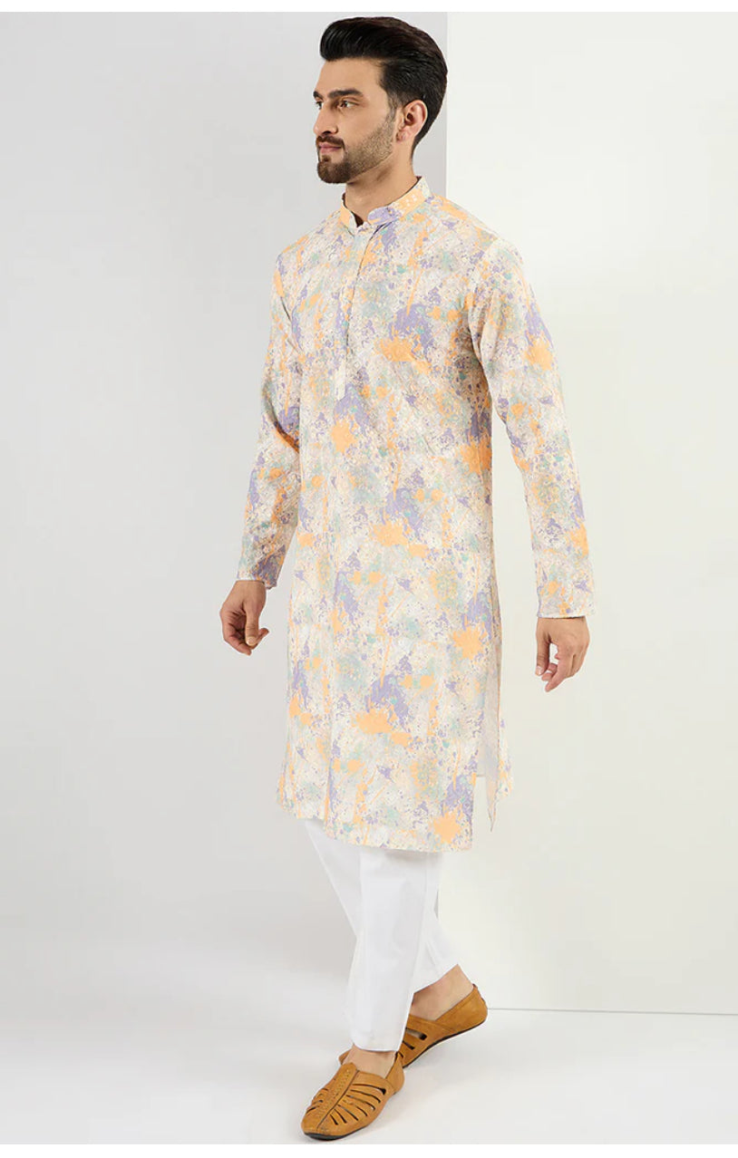 Off White Abstract Embroidered Chikankari Straight Kurta