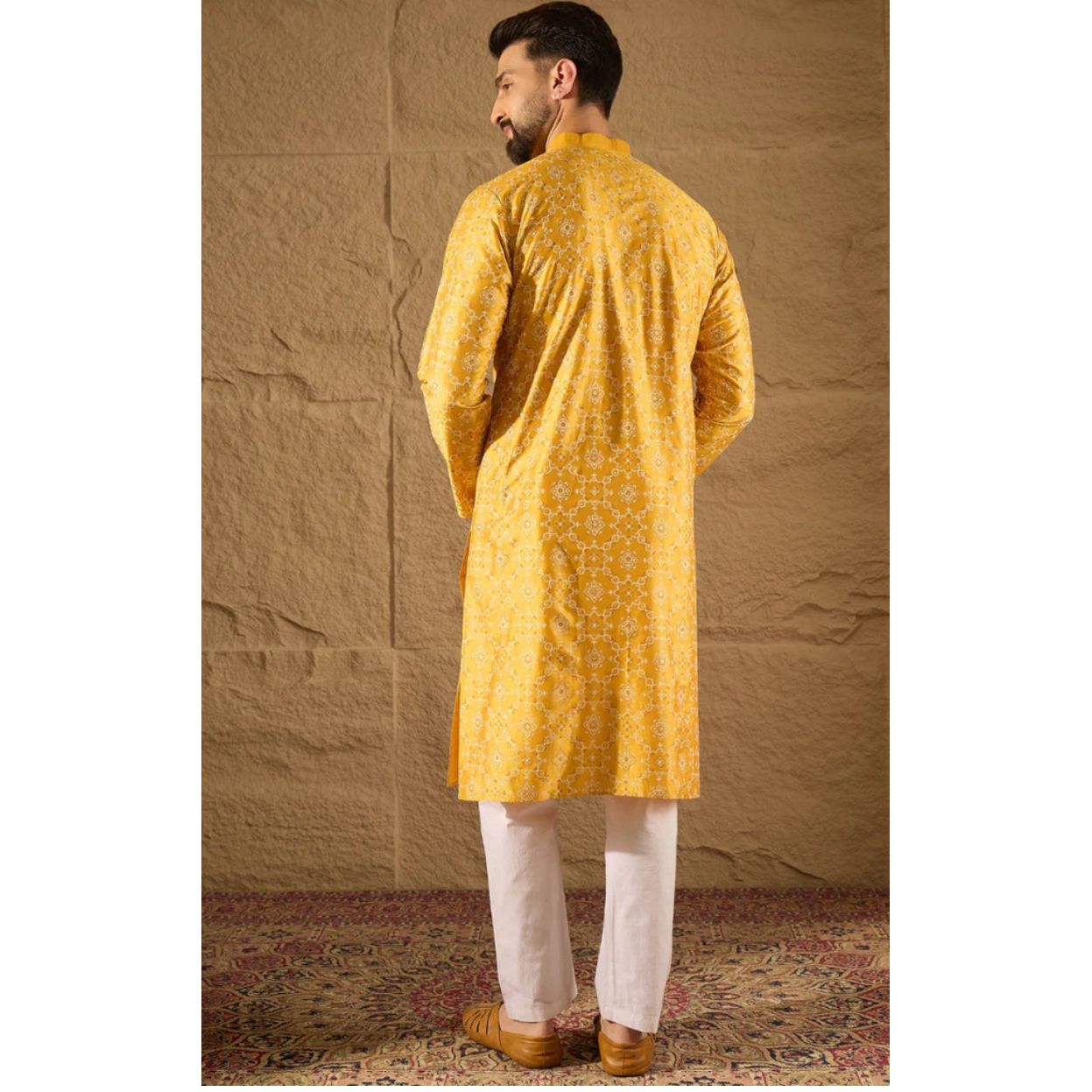 Yellow Silk Floral Printed Straight Kurta