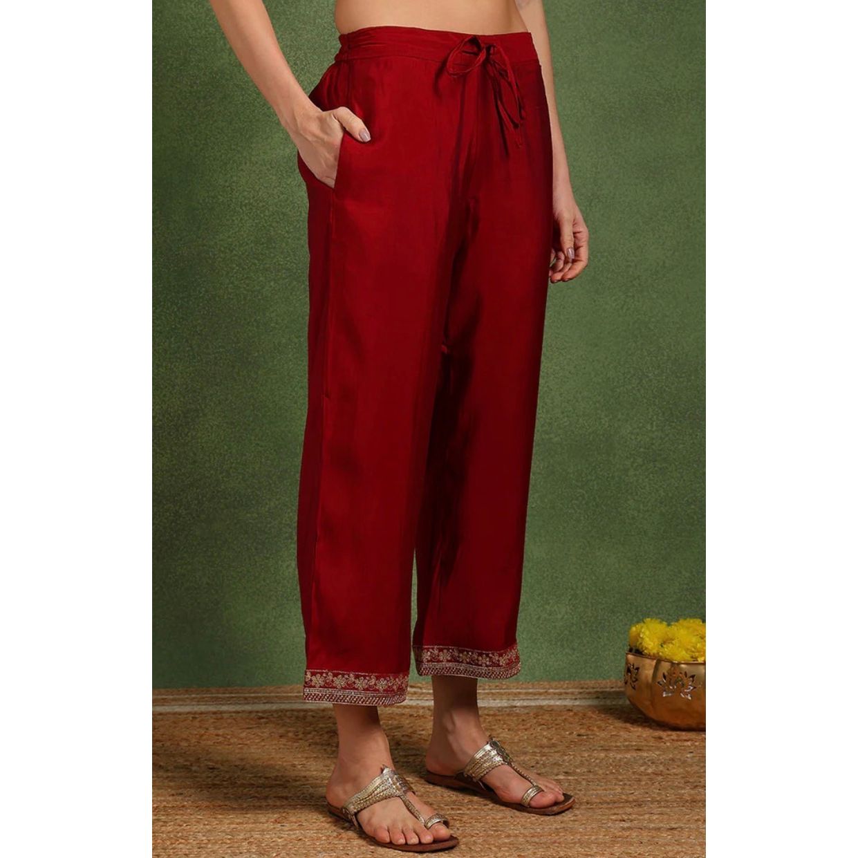 Maroon Silk Blend Embroidered Palazzo Kurta Set