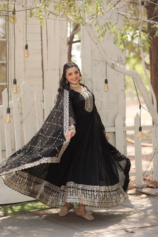 Black Embroidered Gown with Dupatta