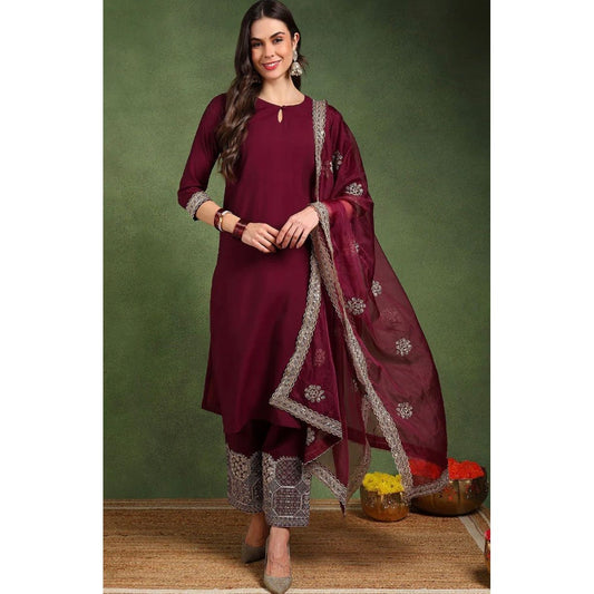 Burgundy Silk Blend Kurta Set