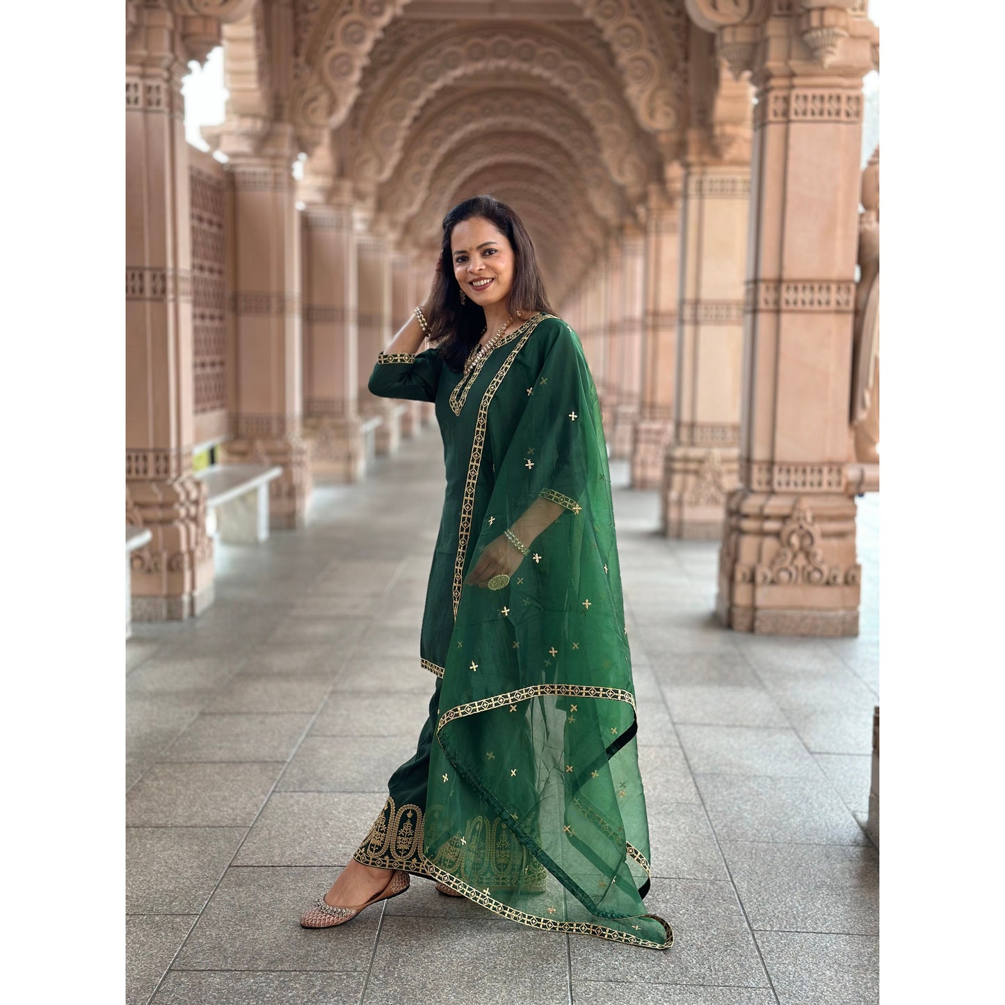 Green Silk Blend Suit Set for Diwali/Festive Wear