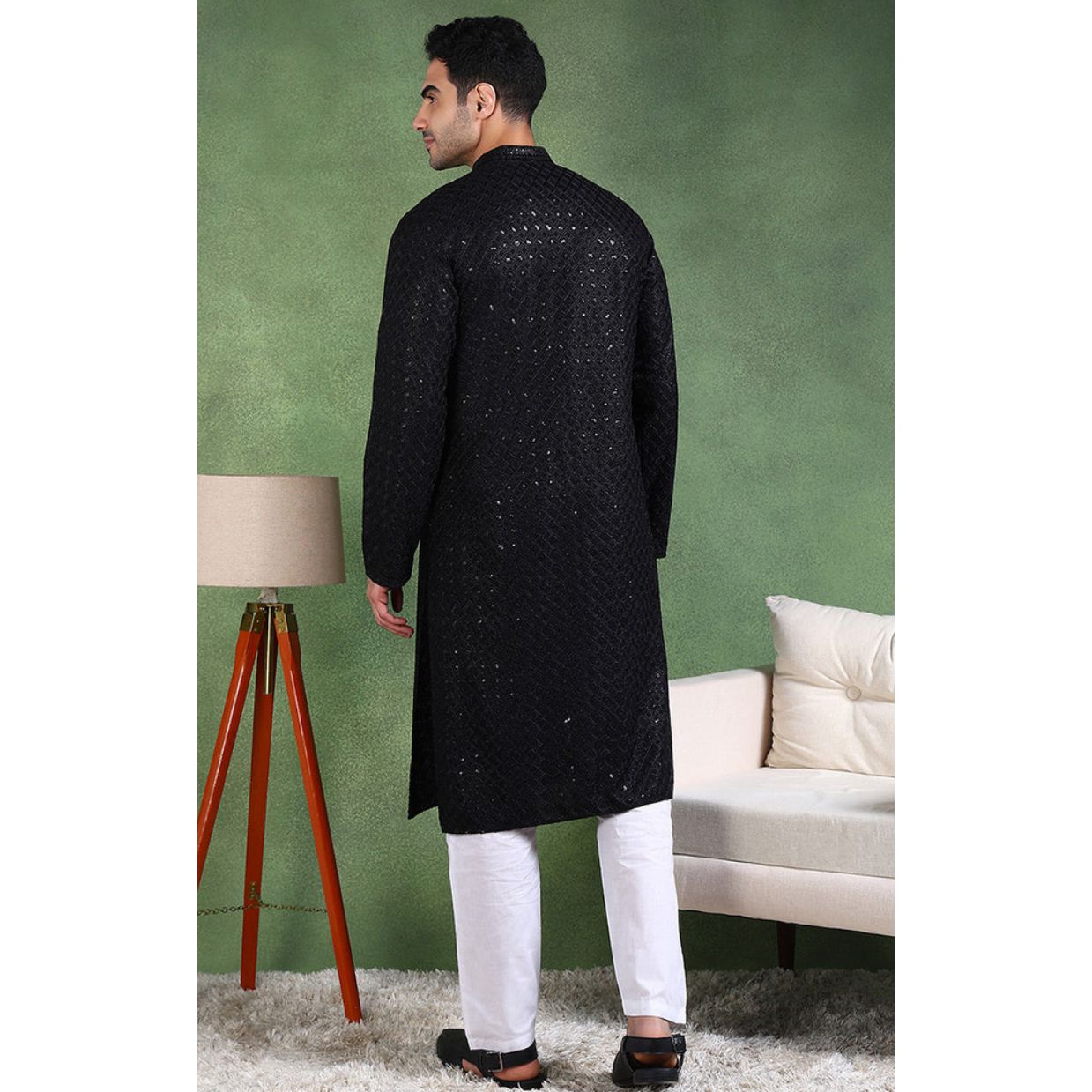Black Chikankari Kurta For Men