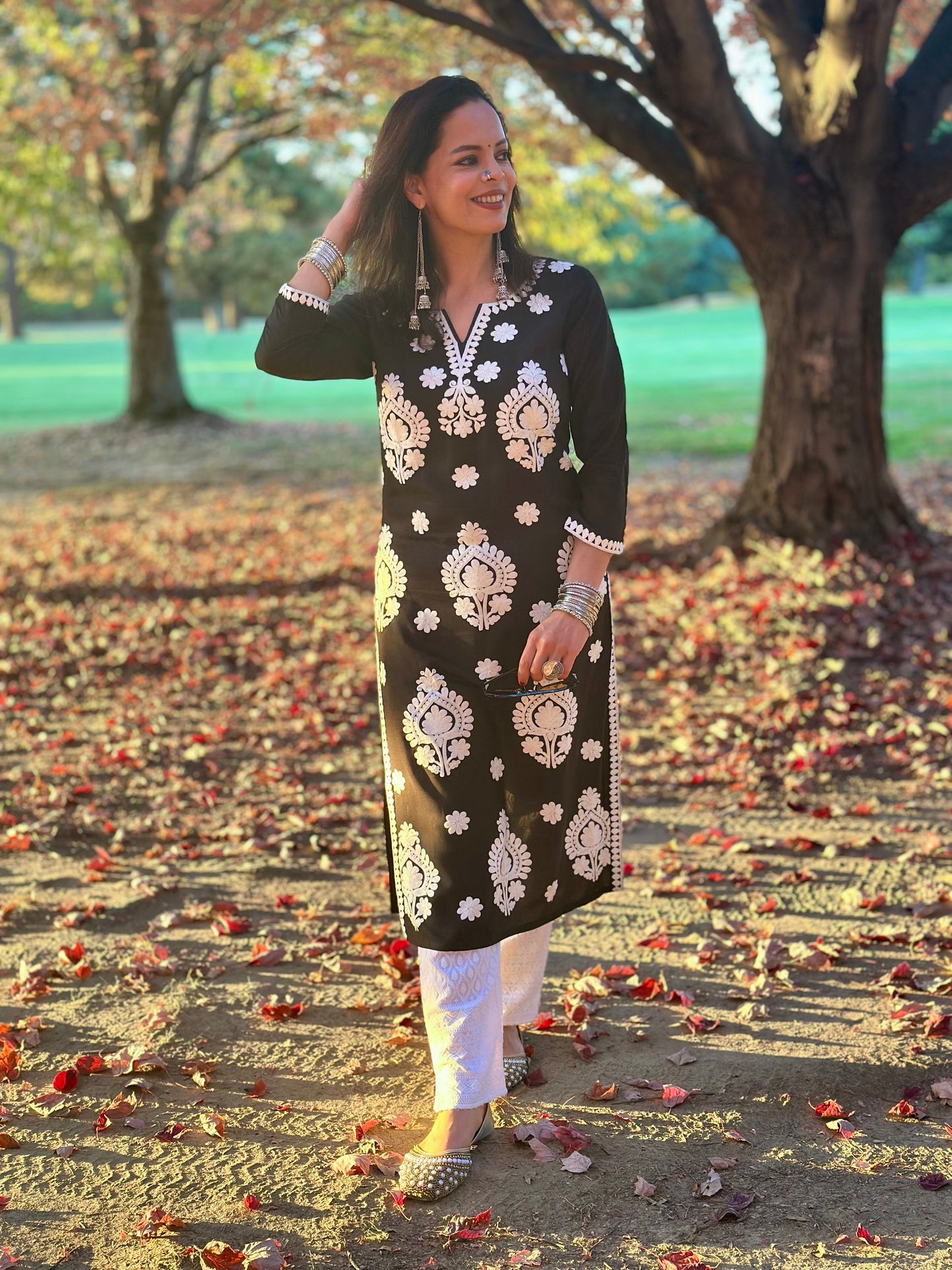 Chikankari Black Kurti/Kurta for Women