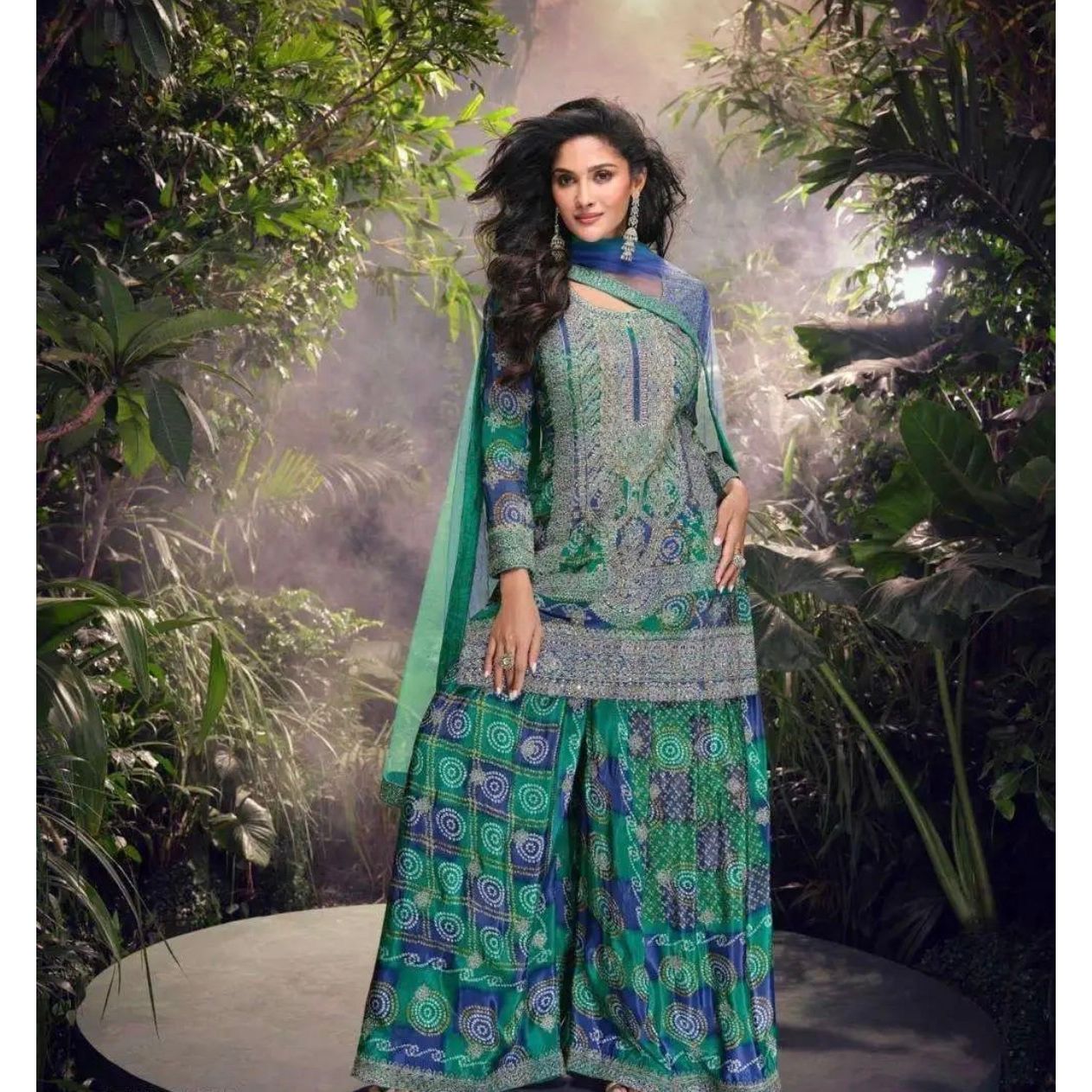 Multi Color Heavy Chinon Kurta Set for Diwali