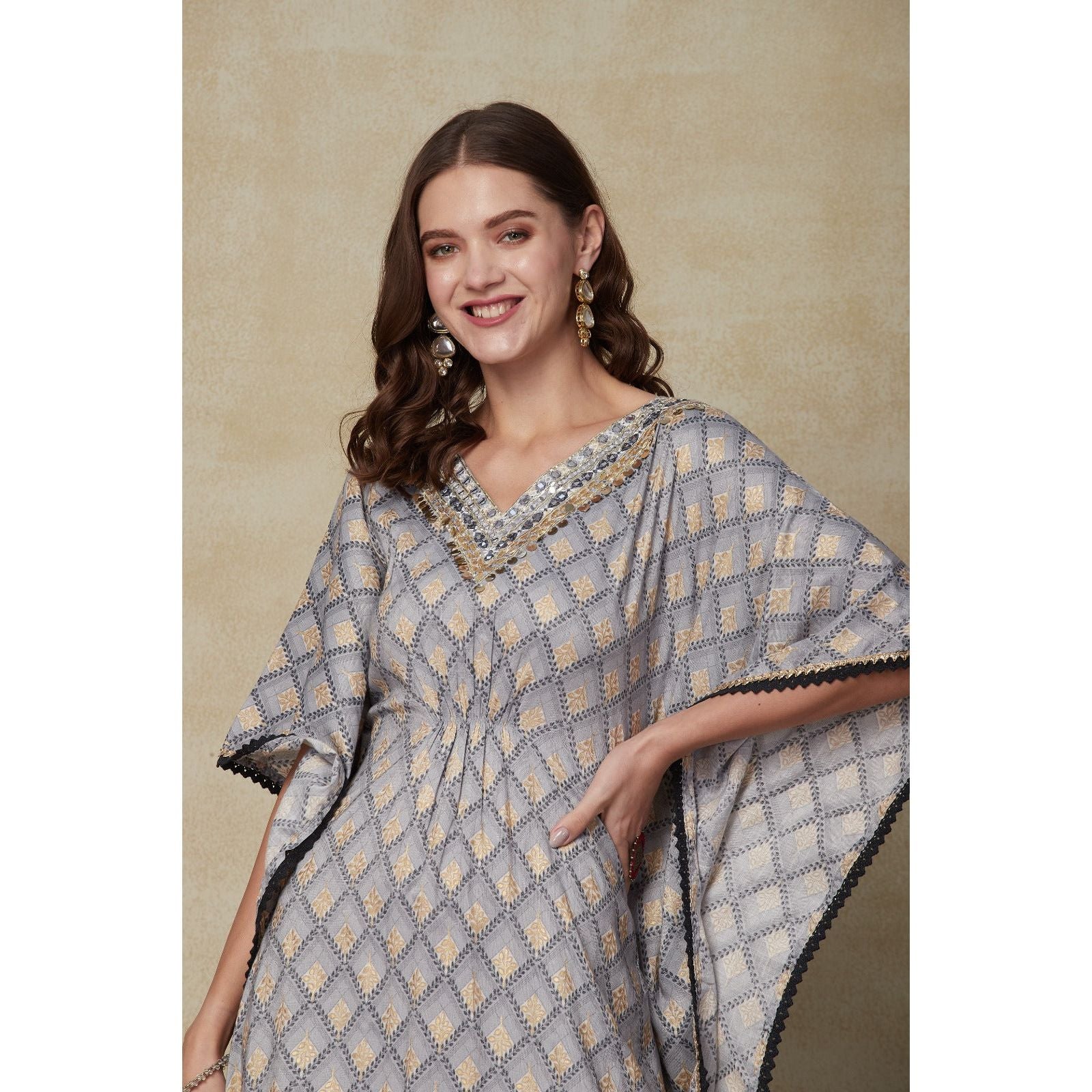 grey kaftan dress Gray Pliss Kaftan Dress Esm New York
