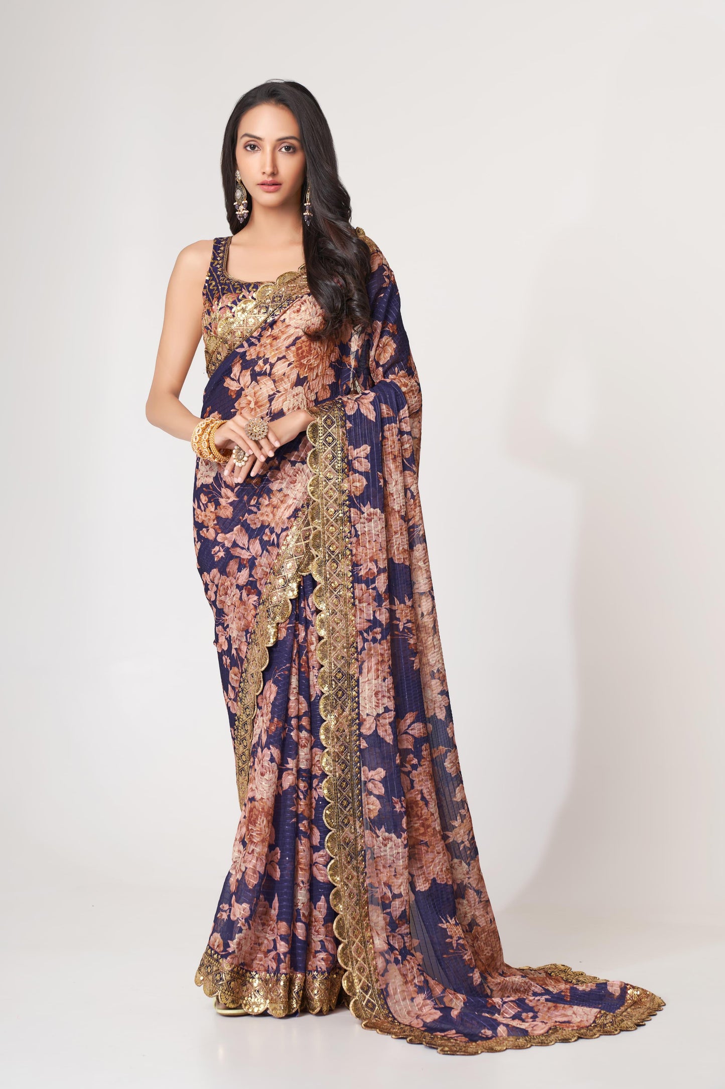 Ready to wear saree : Soft Printed Organza Saree