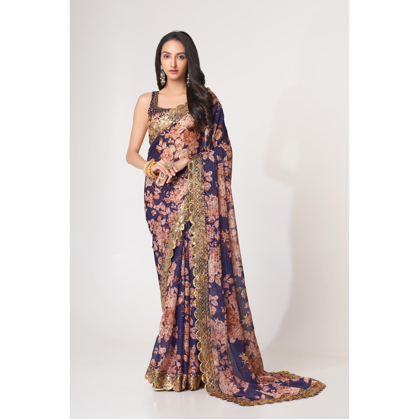 Ready to wear saree : Soft Printed Organza Saree