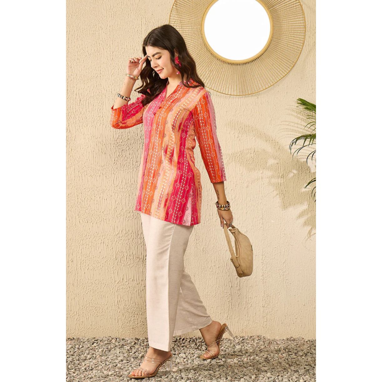 Orange Rayon Blend Floral Printed Regular Top