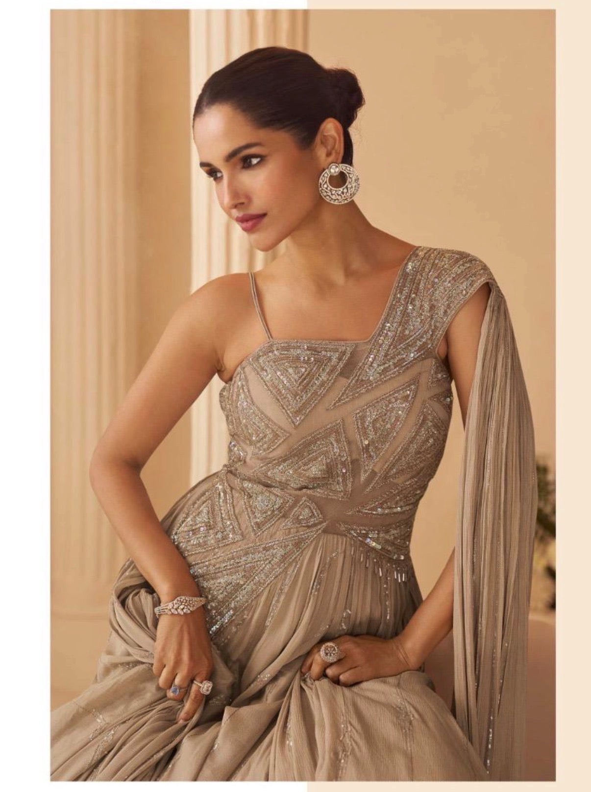 Premium Chinon Silk Embroidered Designer Gown with Can-Can ✨