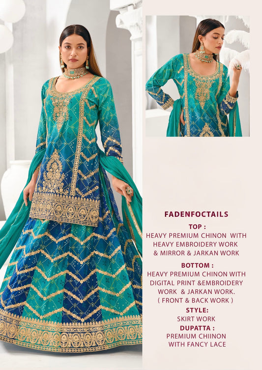 Embroidered Chinon Skirt Set with Dupatta