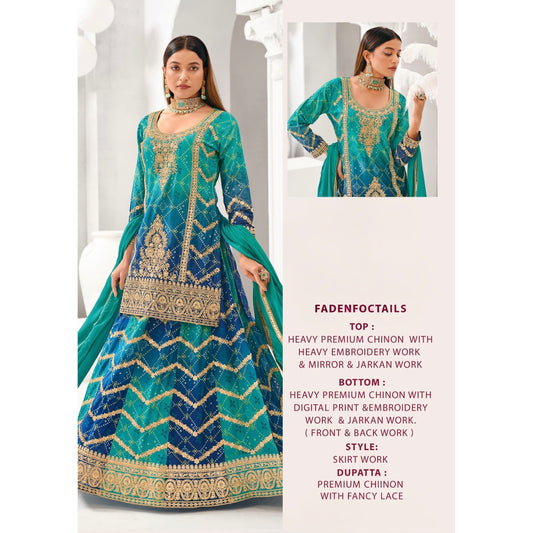 Embroidered Chinon Skirt Set with Dupatta