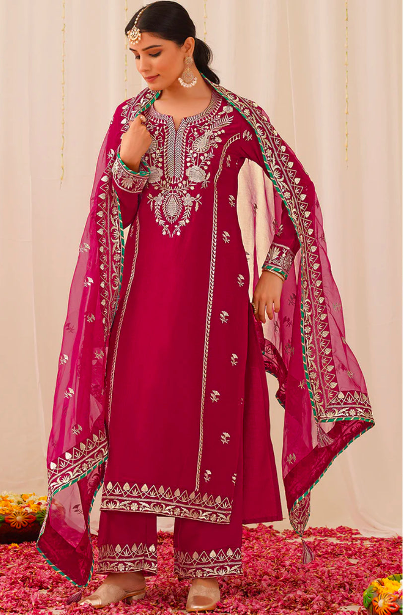 Pink Silk Blend Solid Yoke Design Kurta Set