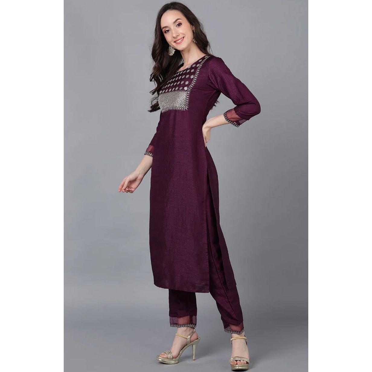 Purple Printed Kurta with Pant and dupatta