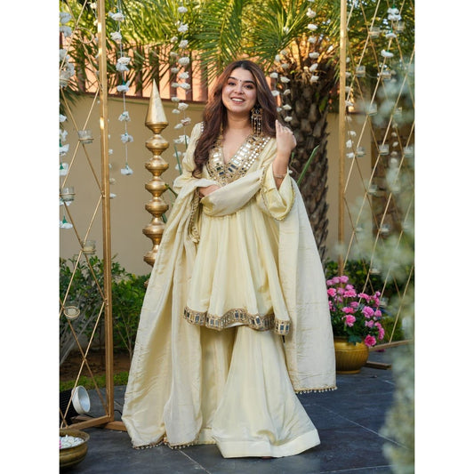 Exclusive 3-Piece Palazzo Set with Real Mirror & Embroidery Work