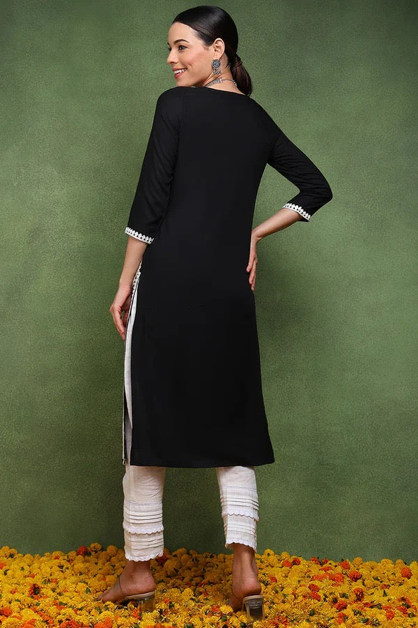 Chikankari Black Kurti/Kurta for Women