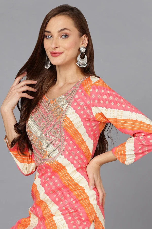 Multi Color Leheriya Kurta/ Festive Wear/Party Wear Kurti