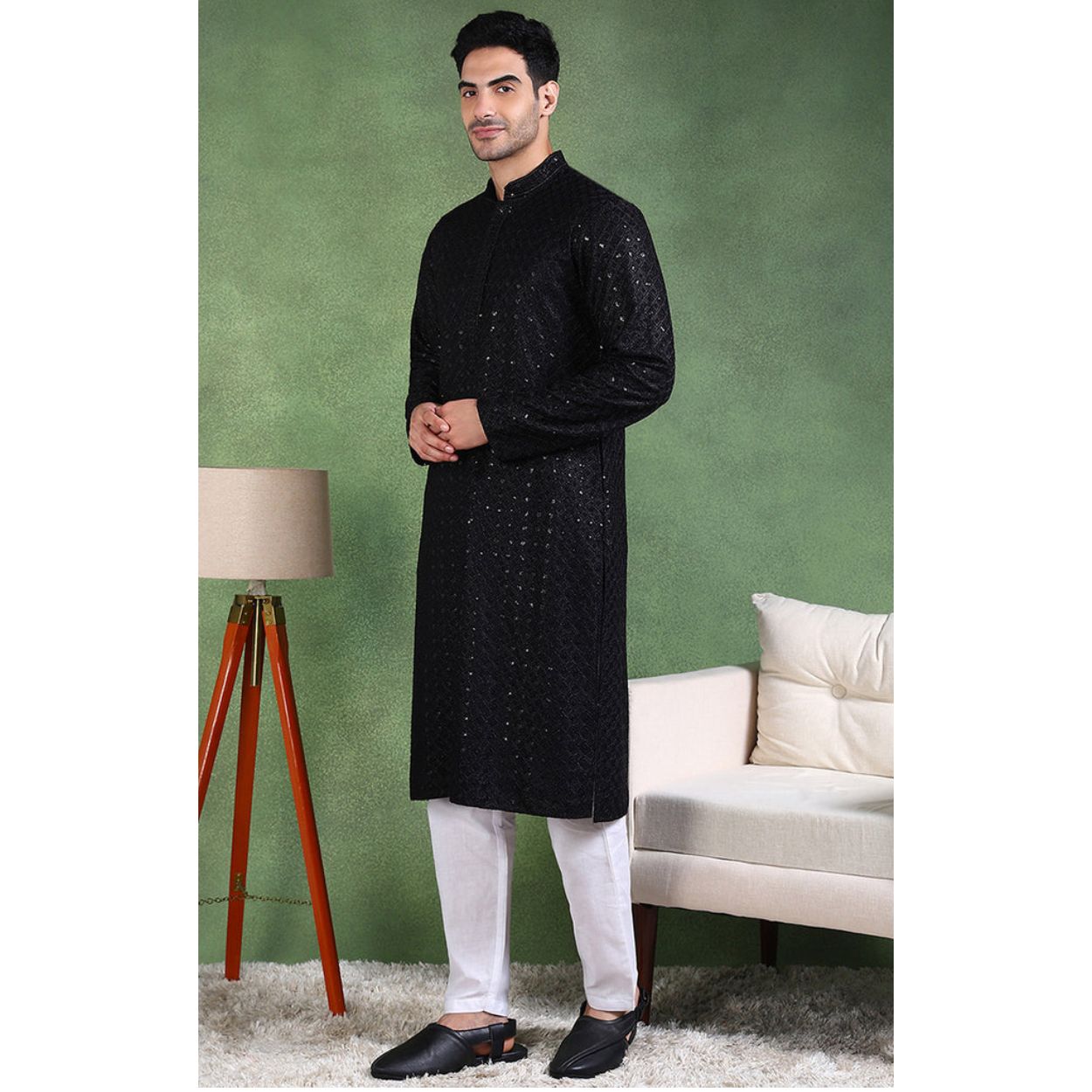 Black Chikankari Kurta For Men