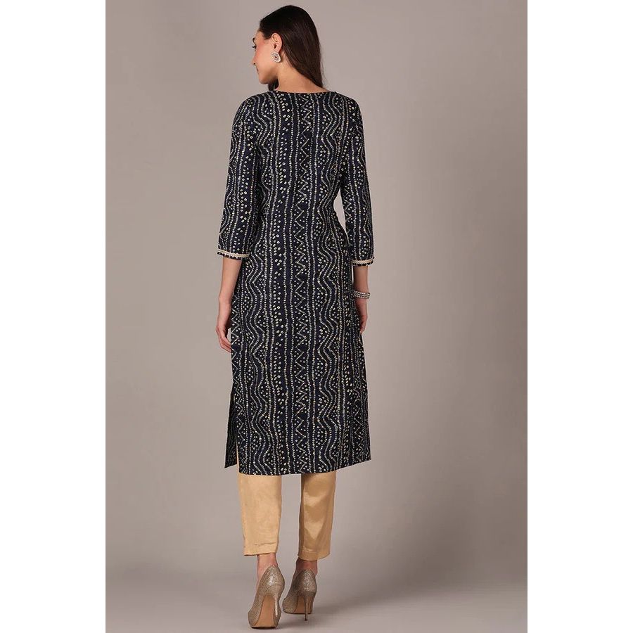 Navy Blue Bandhini Indian Kurti/Kurta