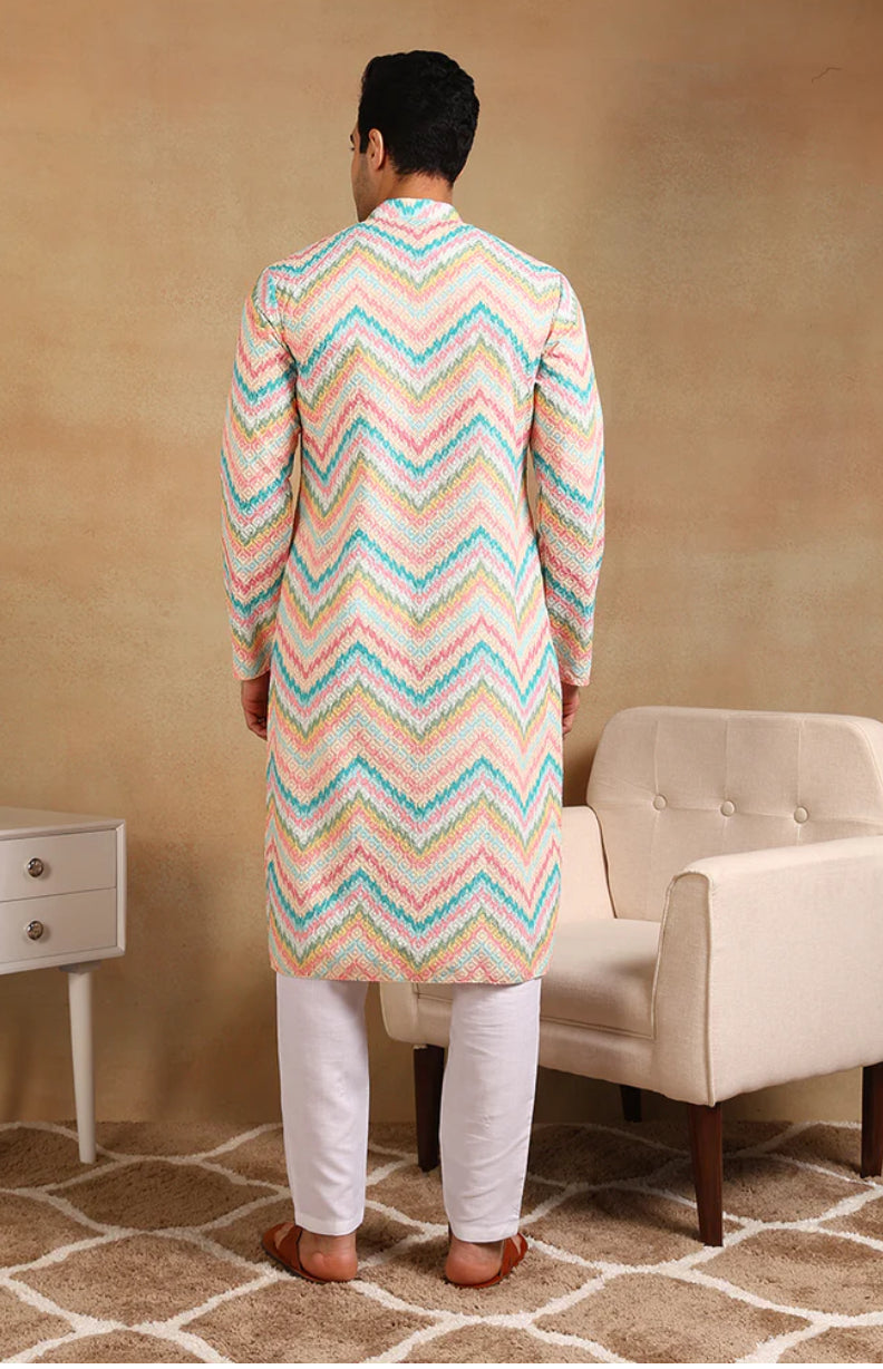 Embroidered Straight Kurta For Men