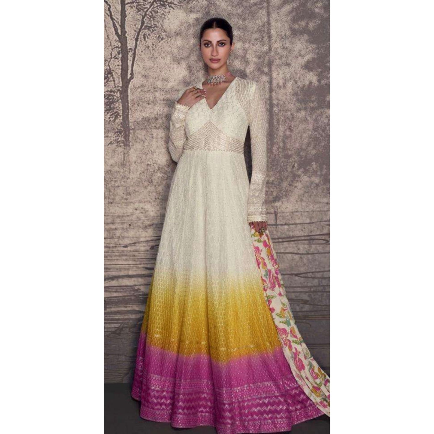 Lakhnavi Embroidered Festive Gown Set