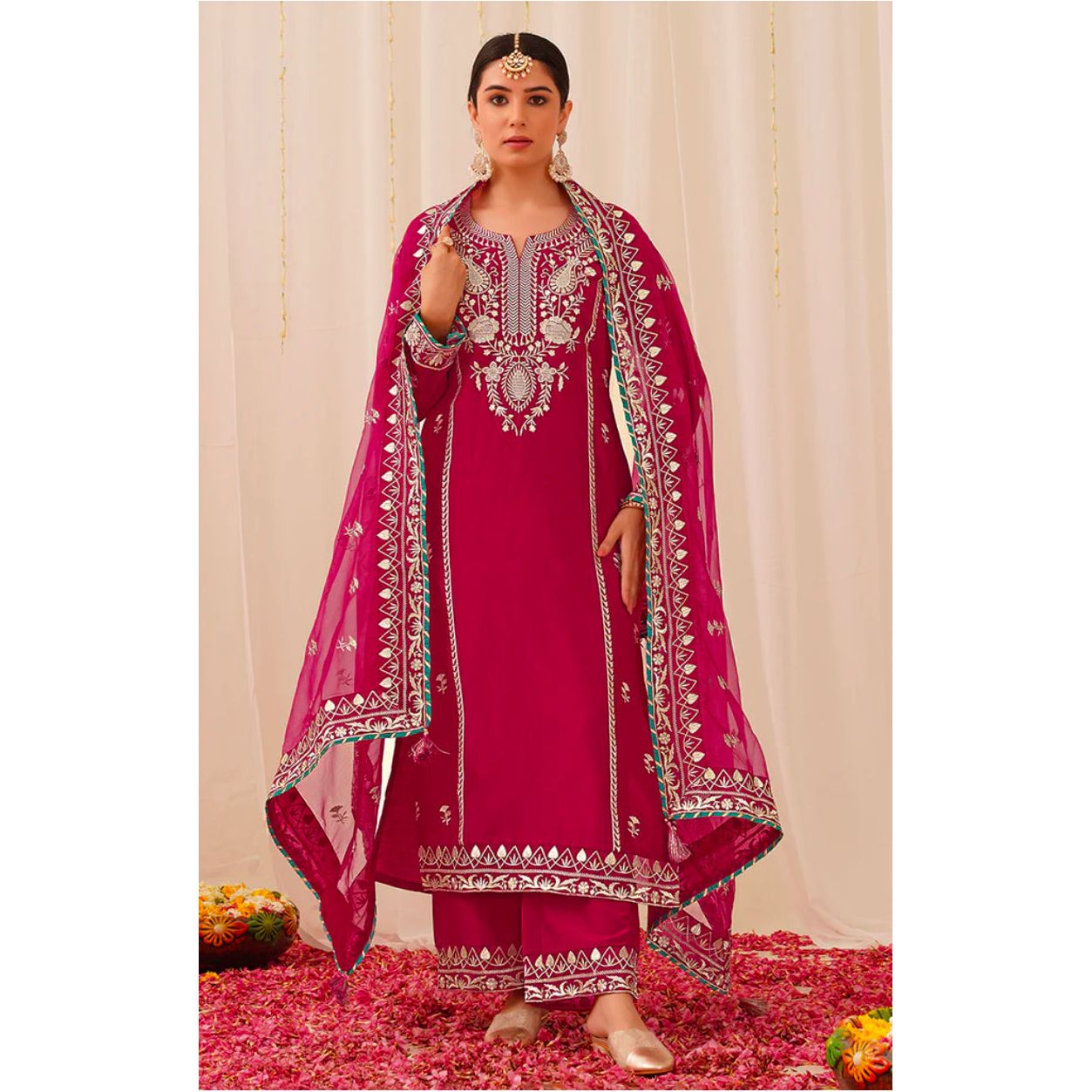 Pink Silk Blend Solid Yoke Design Kurta Set