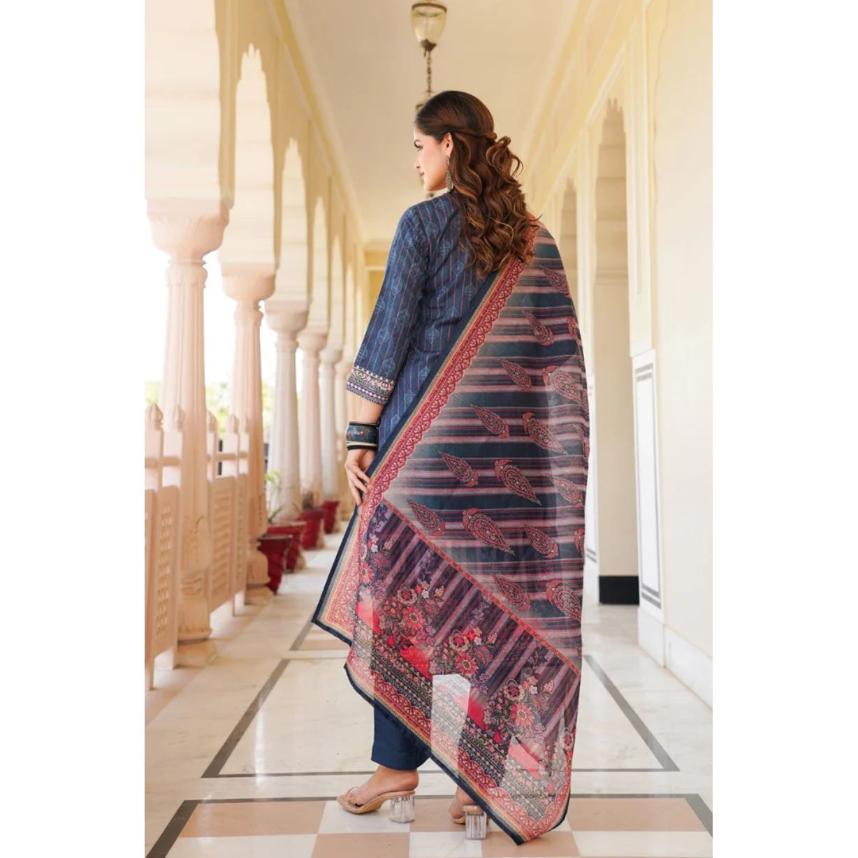 Blue Rayon Blend Ethnic Motifs Printed Straight Kurta Trouser With Dupatta