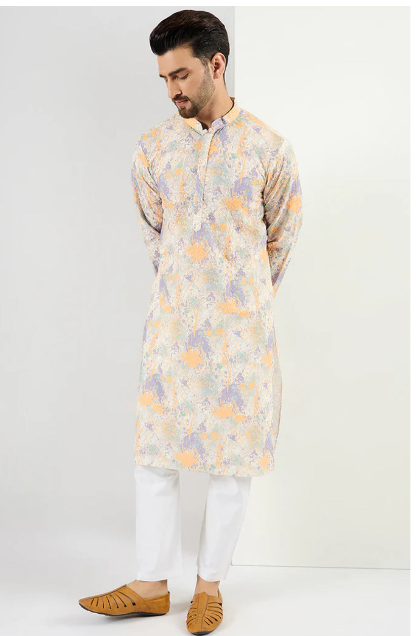 Off White Abstract Embroidered Chikankari Straight Kurta