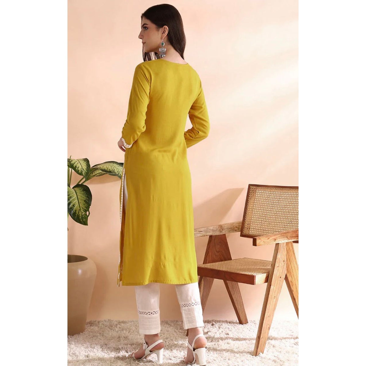 Mustard Yellow Chikankari Straight Kurta