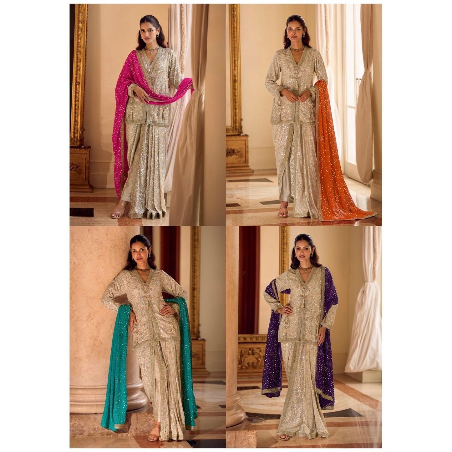 Swarowski Embroidered Georgette Suit Set (3 Piece) Pre Order