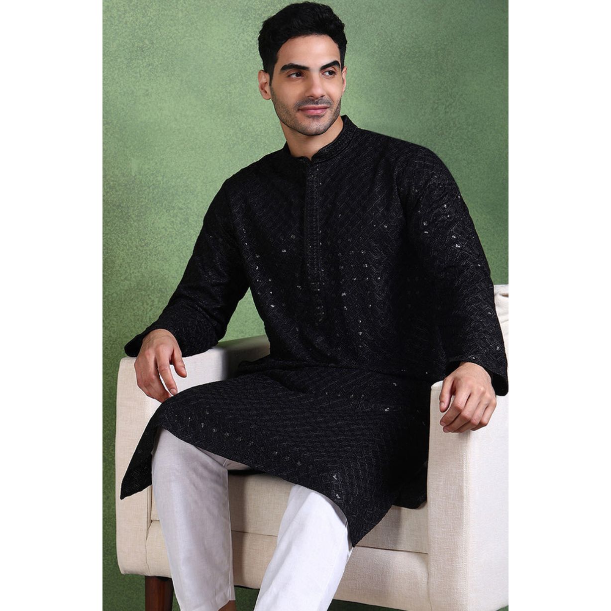 Black Chikankari Kurta For Men