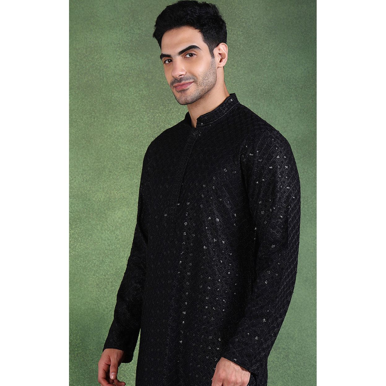 Black Chikankari Kurta For Men