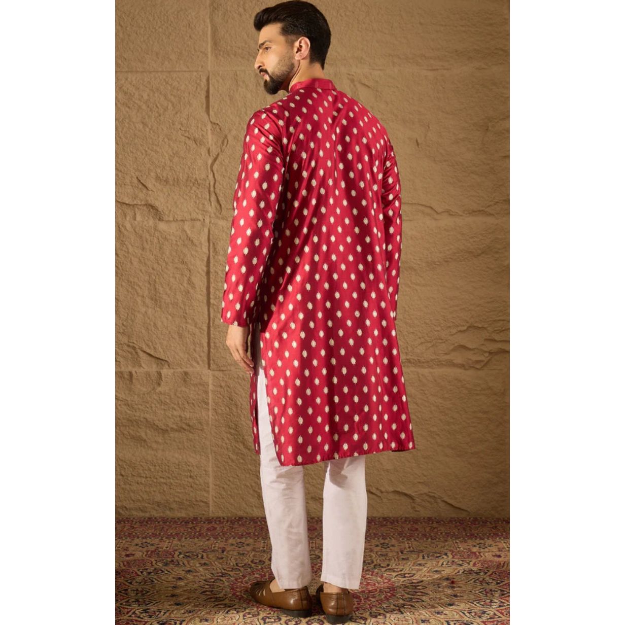 Maroon Silk Ikat Printed Straight Kurta