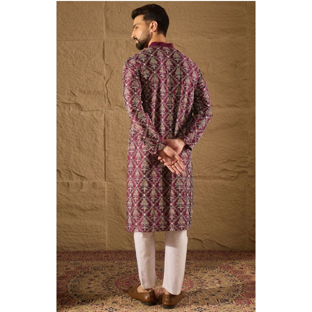 Purple Silk Floral Printed Straight Kurta