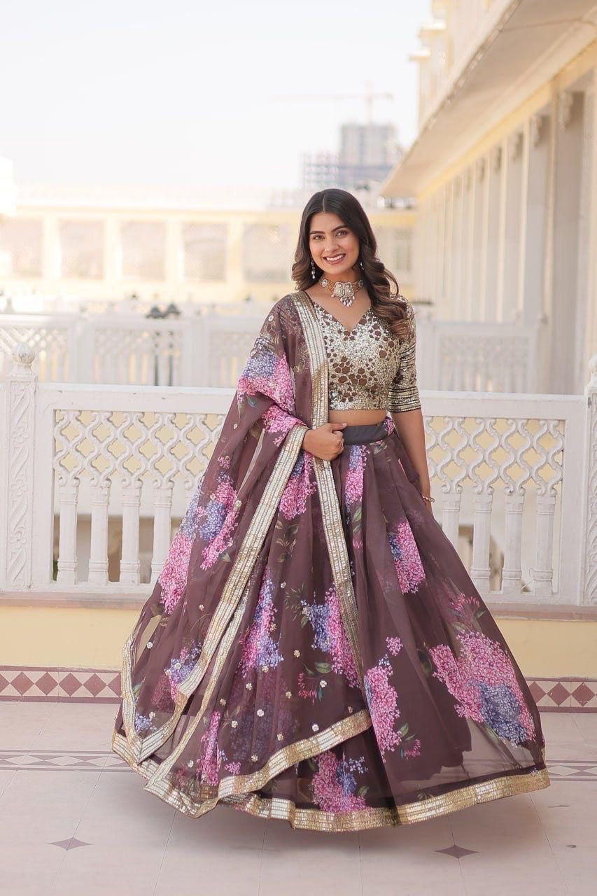 Digital Printed Russian Silk Lehenga Choli Set