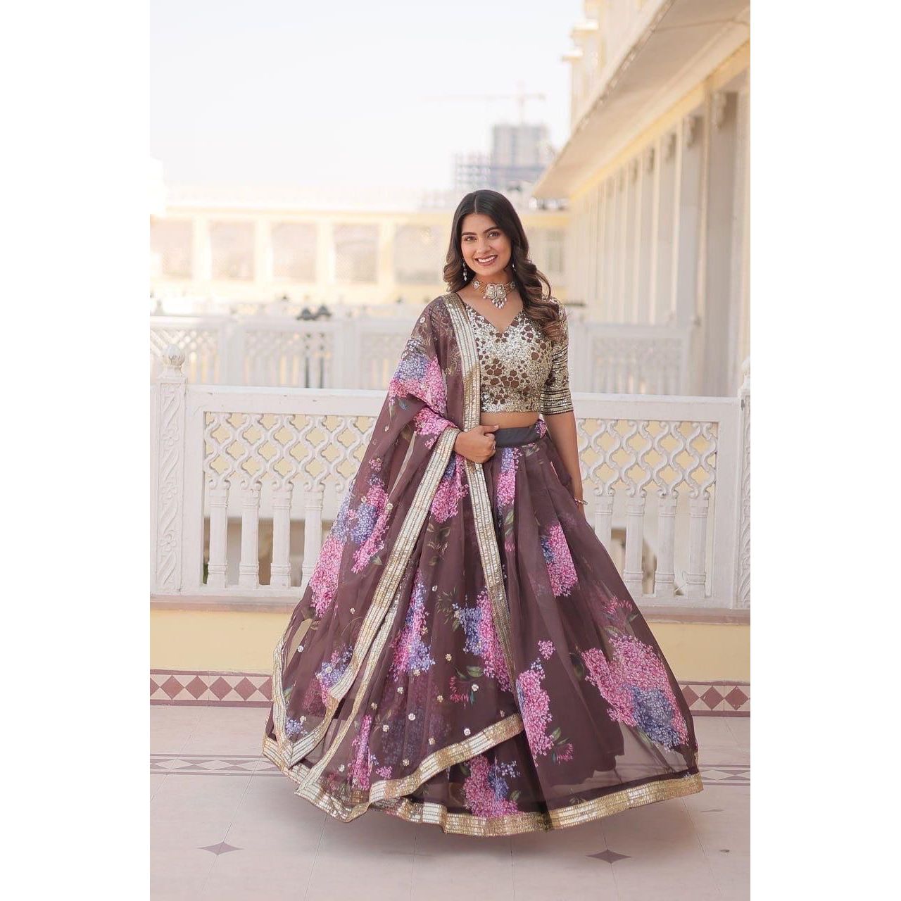 Digital Printed Russian Silk Lehenga Choli Set