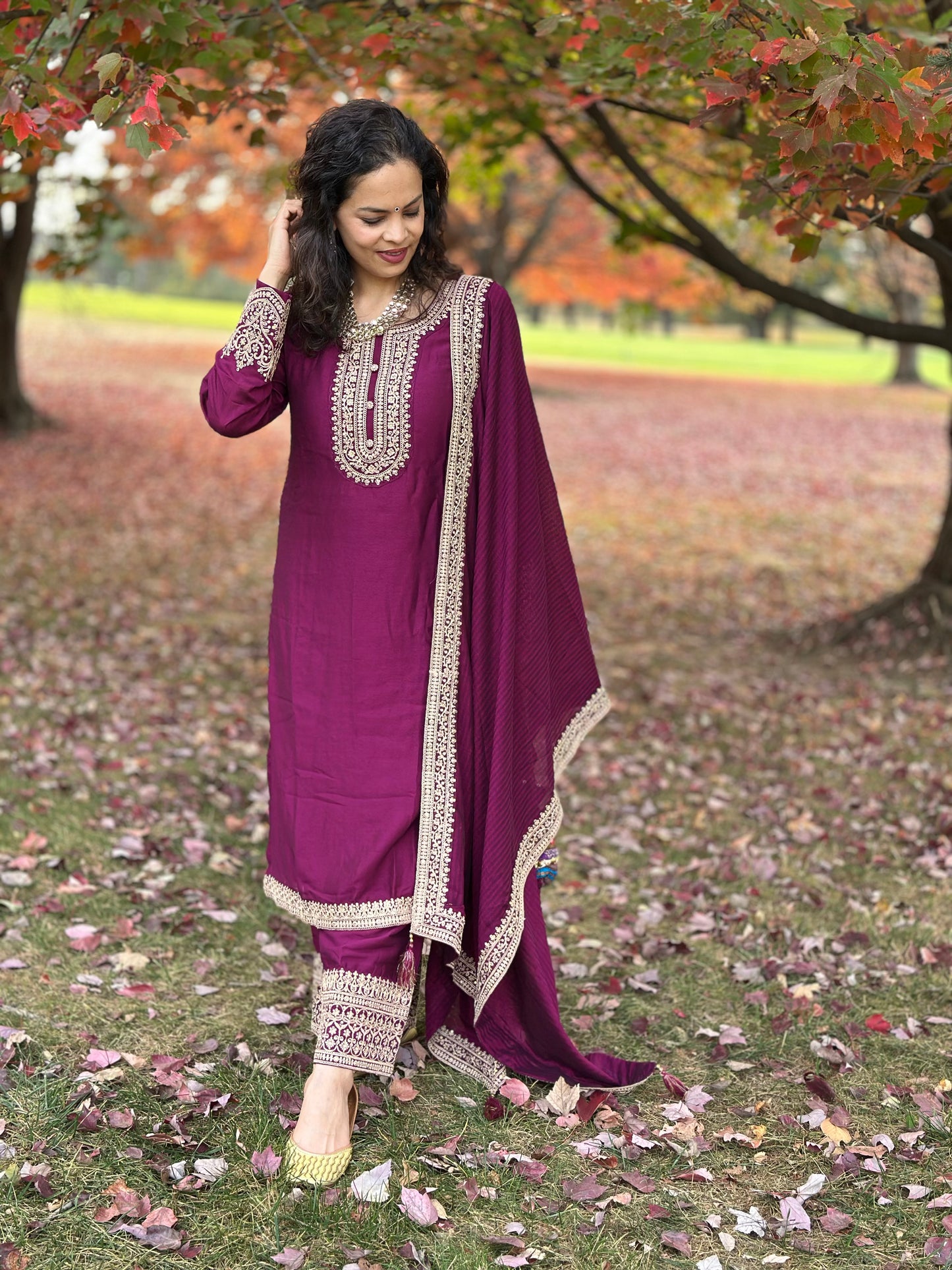 Maroon Silk Blend Suit Set for Diwali/Festive Wear