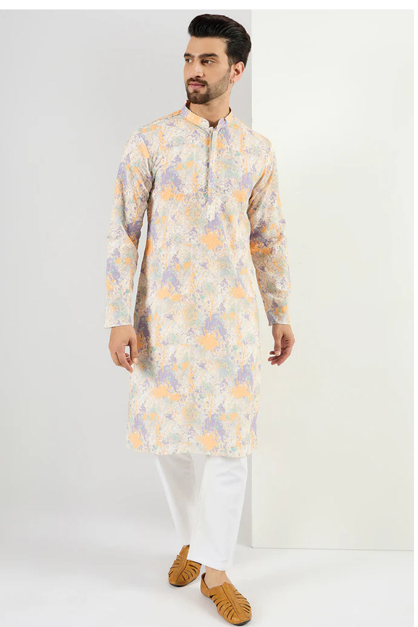 Off White Abstract Embroidered Chikankari Straight Kurta