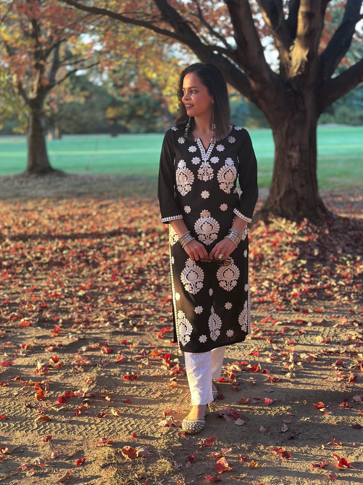 Chikankari Black Kurti/Kurta for Women